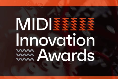 MIDI Innovation Awards logo, white text over a dark orange and black background with orange zigzag graphics.